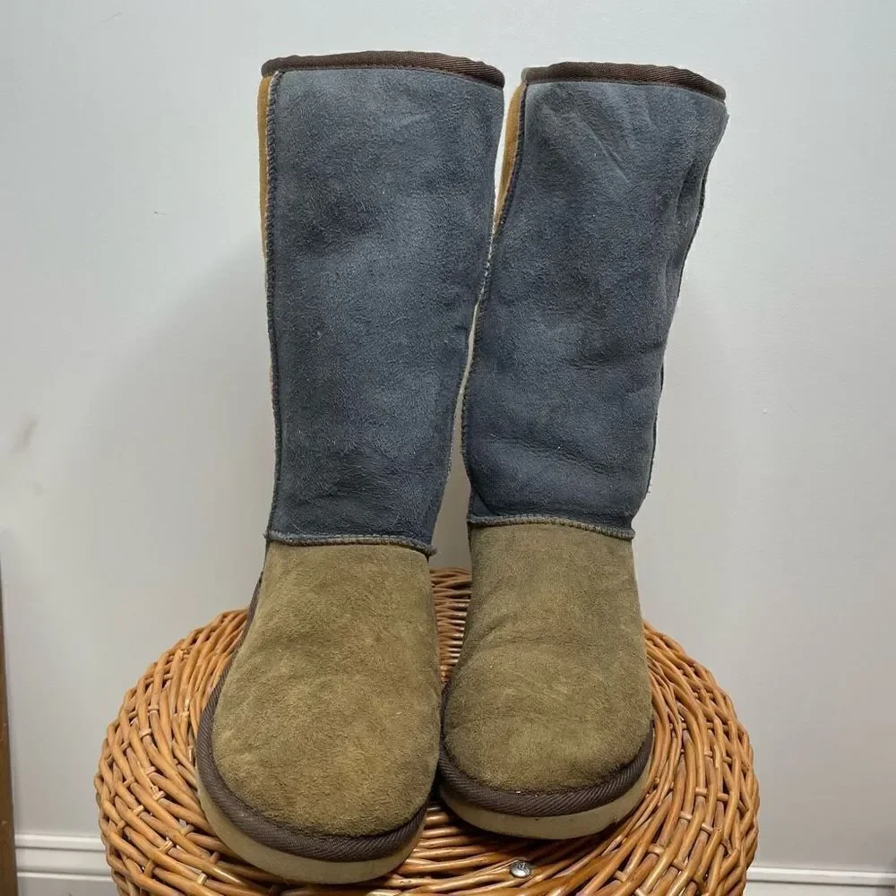 UGG Classic Tall 5818 Leather Sheepskin Shearling Winter Boots‎ Color Block W7 7